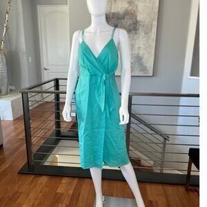 Reiss Esme Linen Side Tie Midi Dress in Aqua